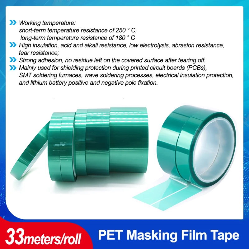 33M/Roll Green PET Masking Film Tape 3mm-100mm Heat Resistant PCB Solder SMT Plating Shield Insulation Protection Tapes