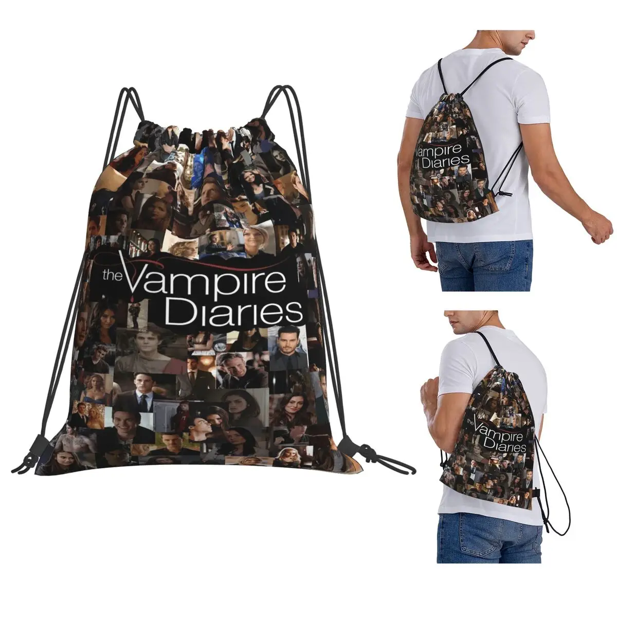 

The Vampire Diaries Damon Salvatore Backpacks Portable Drawstring Bags Sports Bag Book Bags for Man Woman School