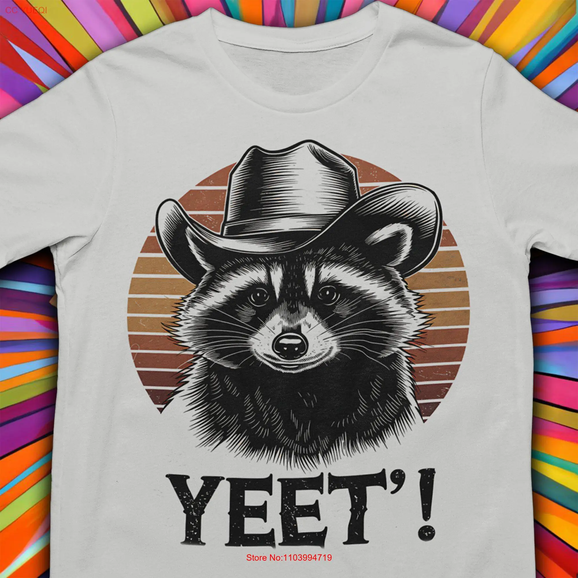 Cowboy Raccoon T Shirt Cute Bandit ArT Cool Retro Best  long or short sleeves