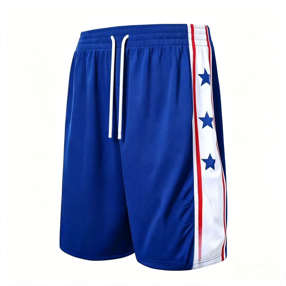Star Striped Side Panel Print Men T Shirt Red White Blue Color Block Retro Sports Loose Fit Summer Casual Streetwear Tops