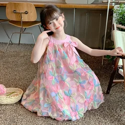 Korean Version Baby Girls Hanging Neck Dress Summer Dopamine Strange Flower Sweet Western Style Skirt