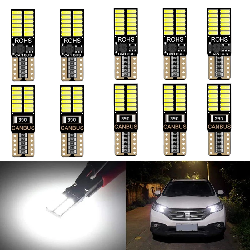 10 PCS Super Bright T10 W5W LED Bulbs Canbus 12V 24V 24SMD 7000K White Car Interior Dome Trunk License Plate Wedge Side Lights