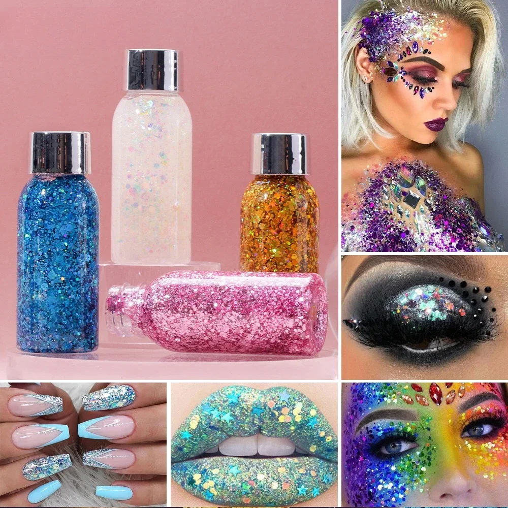 Multifunctional Eye Glitter Hair Body Face Glitter Gel Art Flash Loose Sequins Cream Festival Glitter Decor Eyeshadow Makeup