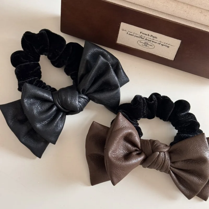 Leather double-layer bow headband high-end large intestine  display picture 1