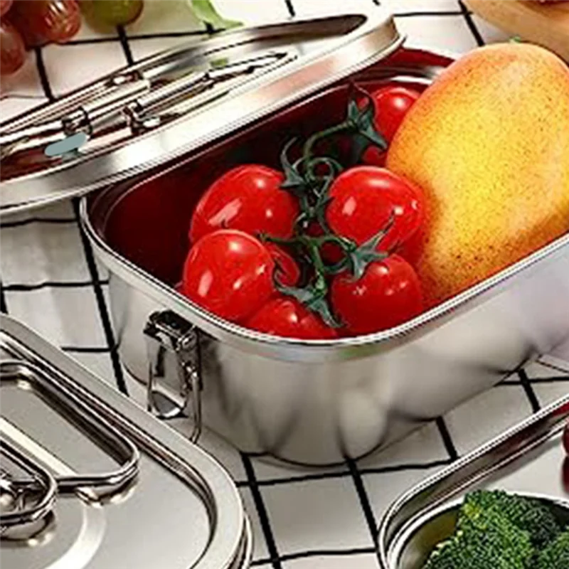 

A70P Stainless Steel Lunch Box Lunch Box Container With Airtight Valve Handle Kids Adult Double Wall Metal