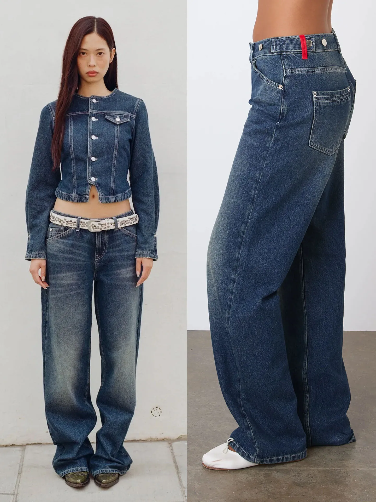 

Джинсы Peachyday Vintage Washed Deep Blue прямого кроя с низкой посадкой, регулируемой талией, в повседневном стиле, на молнии