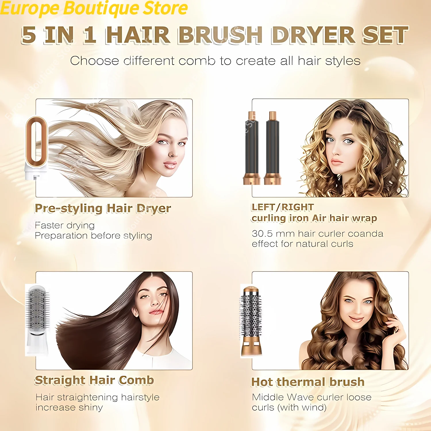 Professional 5 in 1 Hair Dryer Hot Air Comb Curler For Dyson Airwrap Hair Dryer Styling Tool Hair Straightener Hairdressing Tool view 2
