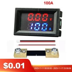 Voltímetro Digital con derivación, amperímetro LED, CC 6-120V, 50A, 100A