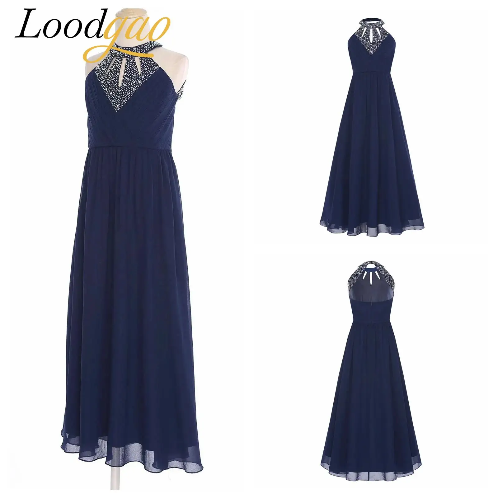 Bambini Adolescenti Sala da ballo Abito da ballo moderno Halter Chiffon Elegante abito da principessa per ragazze Abito da festa di laurea Abbigliamento da ballo lirico