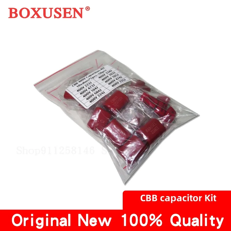 10value*5PCS=50PCS 400V 10nF ~ 3.3UF Metallized Polyester Film Capacitors CBB Assortment Kit
