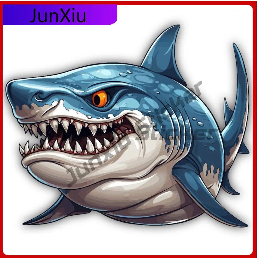 

Angry Shark Cartoon Style Vinyl Sticker Waterproof Scratch-proof Exterior Ocean Life Decal Accessories Cover Scratch Sticker Pvc