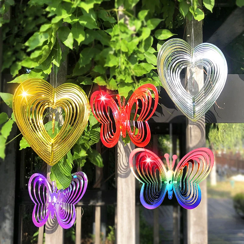 1PC Outdoor Garden Yard Hanging Decor Gradient Color Wind Spinner Catcher Hexagonal 3D Flowing Light Effect Wind Chimes Parts