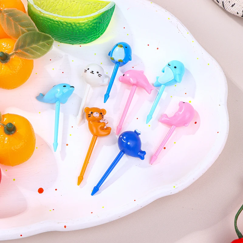 8 Stück Obst gabel Lebensmittel qualität Kunststoff Mini Cartoon Kinder Kuchen Obst Zahnstocher Bento Mittagessen Bento Zubehör Party Dekoration