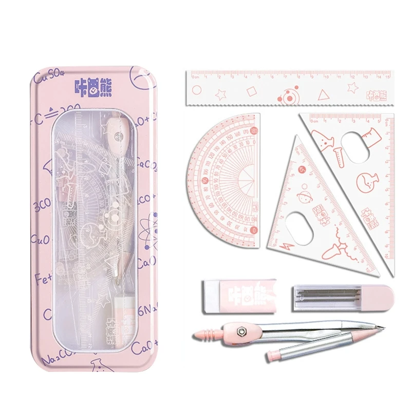8 Uds suministros de papelería geometría matemáticas dibujo brújula papelería reglas Kit