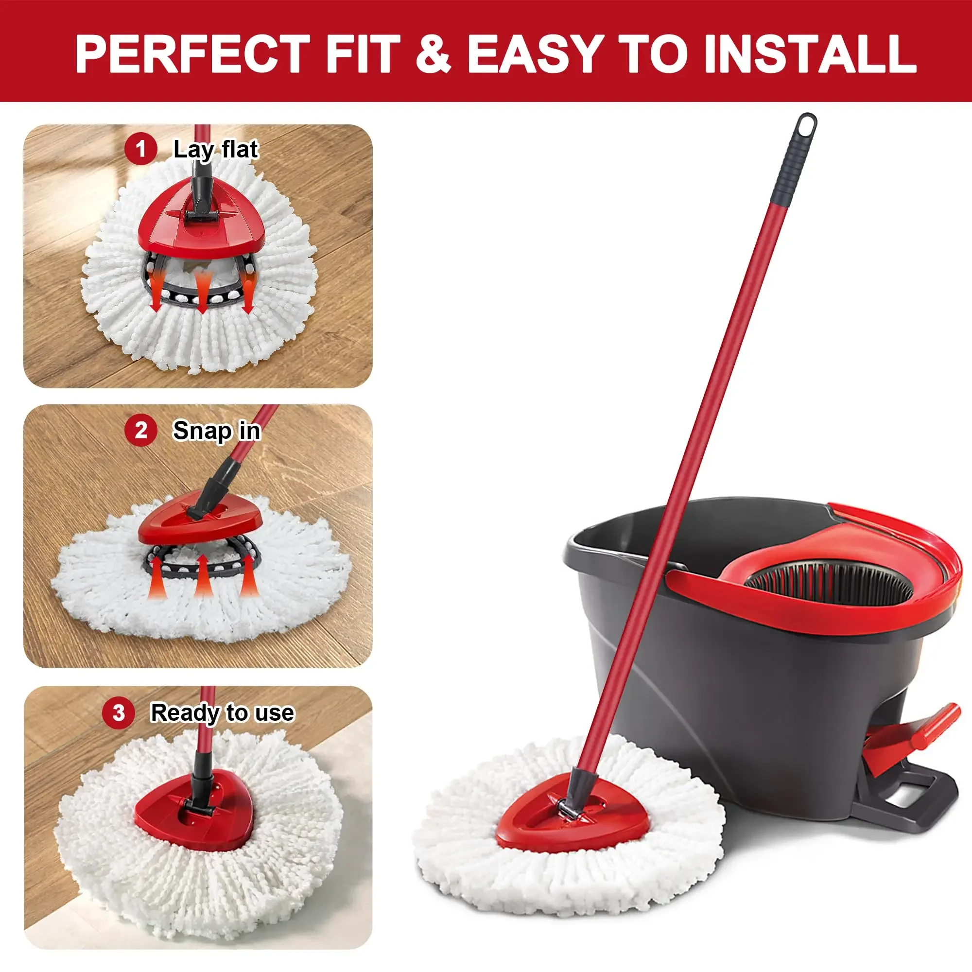 White Mop Head Cloth Replacement Microfiber Mop Refills Spin Mop Cloth Replacement Head for Vileda O-cedar Replacement Mop Heads image 2