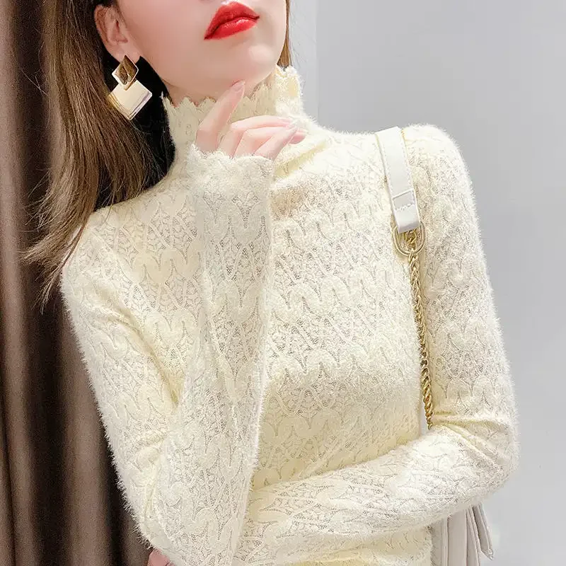 

Warm High Neck Knit Top For Women Autumn Winter Casual Office Wear Slim Fit Long Sleeve Solid Color T-Shirt