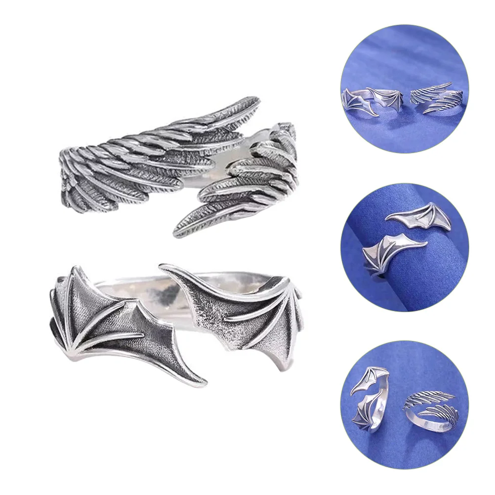 2 Pcs Angle Wing Finger Ring Bat Jewelry Rings Open for Couple Decoration Beginning Adjustable