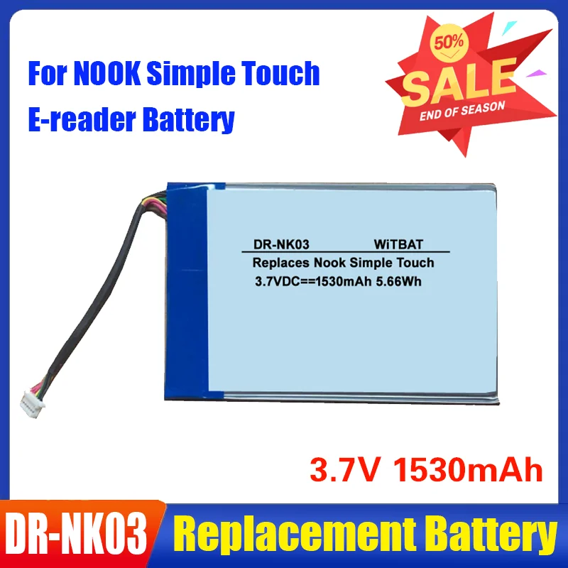 

DR-NK03 3.7V 1530mAH for NOOK Simple Touch E-reader Battery MLP305787 S11ND018A