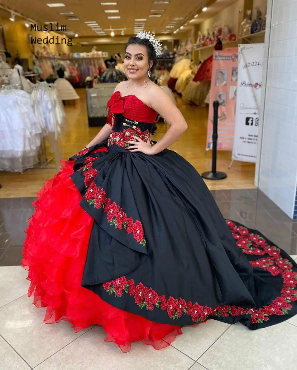 Шикарные пышные мексиканские платья Quinceanera, лучшее бальное платье с аппликацией и вышивкой, милое платье 16, черно-красные платья для Хэллоуи...