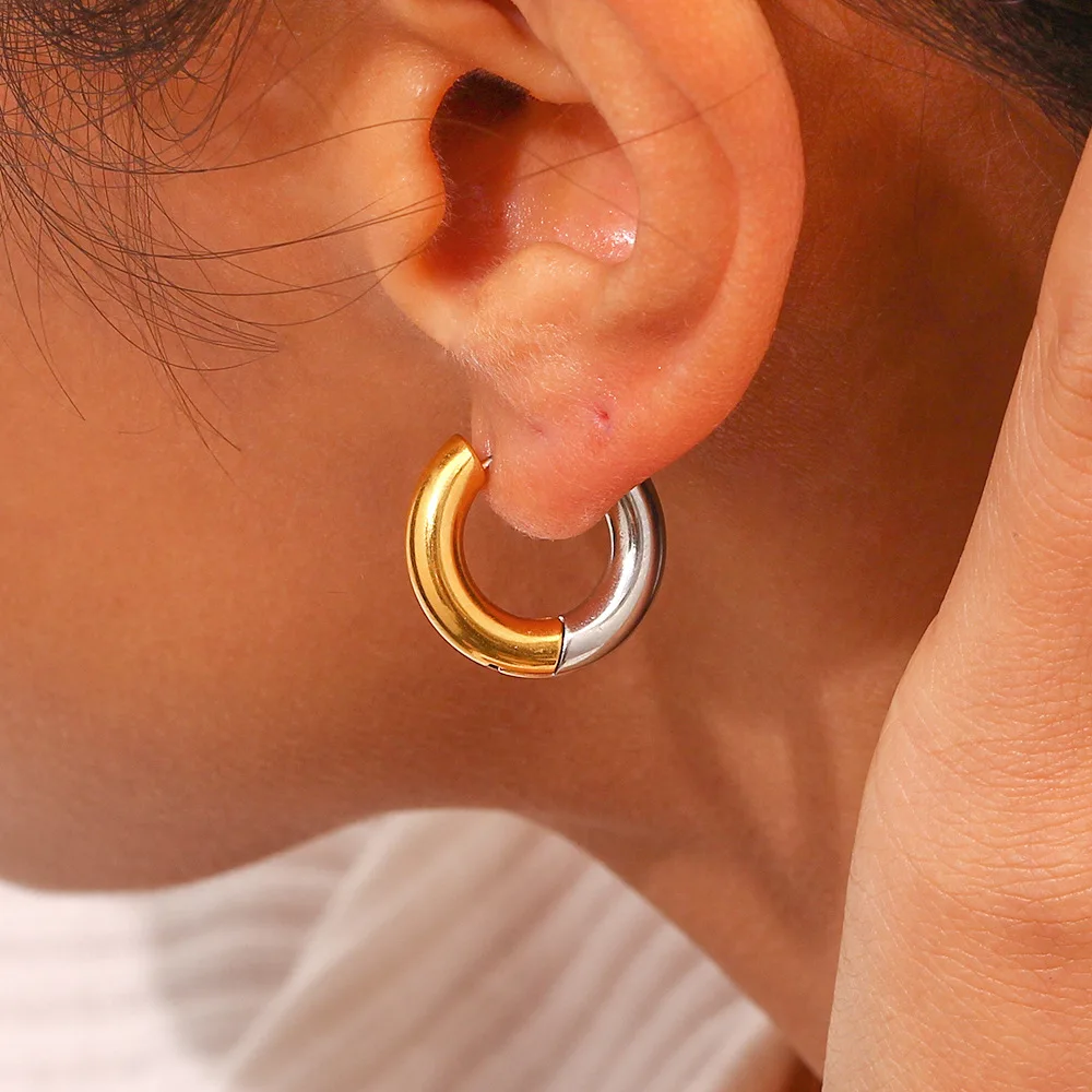 Miia Jewelry Splicing Chunky Hoop Earring 18k Gold Plated Stainless Steel Fashion Jewelry Earrings for Women
