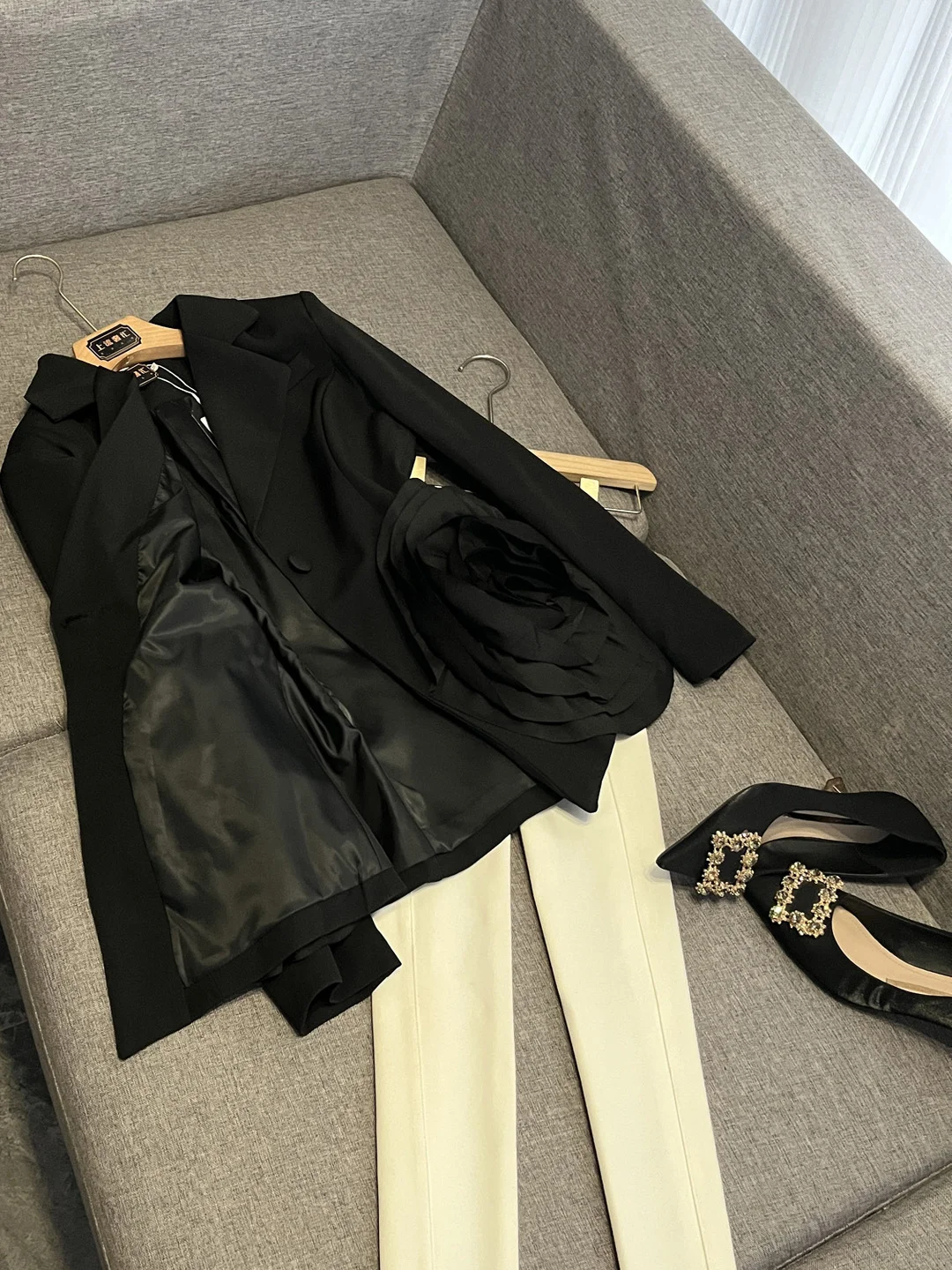 Slim Fit Floral Embroidery Single Button Suit Jaet Women's Busin Wear Long Sve European Sle Faion 2025 Autumn New