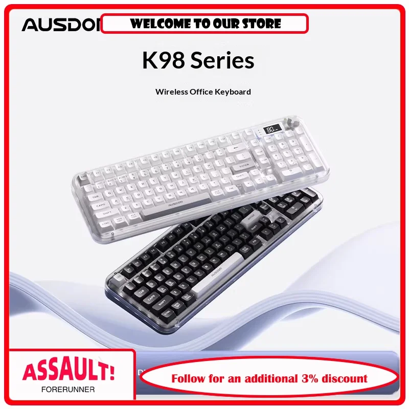 AUSDOM K98 Amber Wireless Keyboard Office Silent Bluetooth Computer Long Battery Life