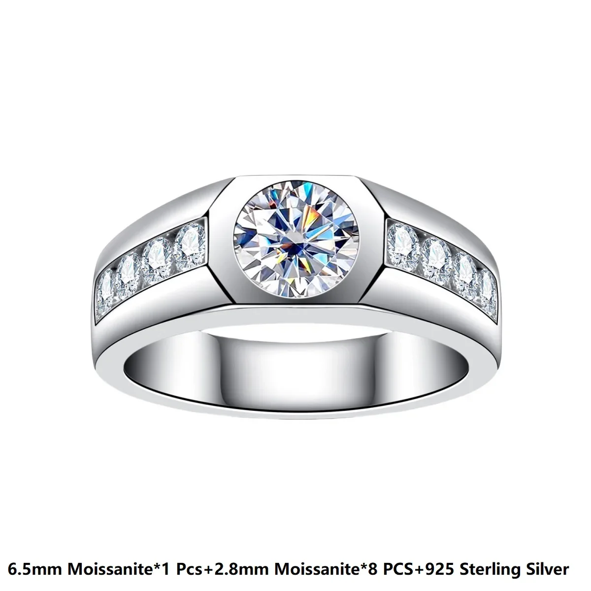 

Sparkling Moissanite Men's Engagement Ring - D Color VVS Clarity, 925 Sterling Silver Wedding Band, GRA Certified
