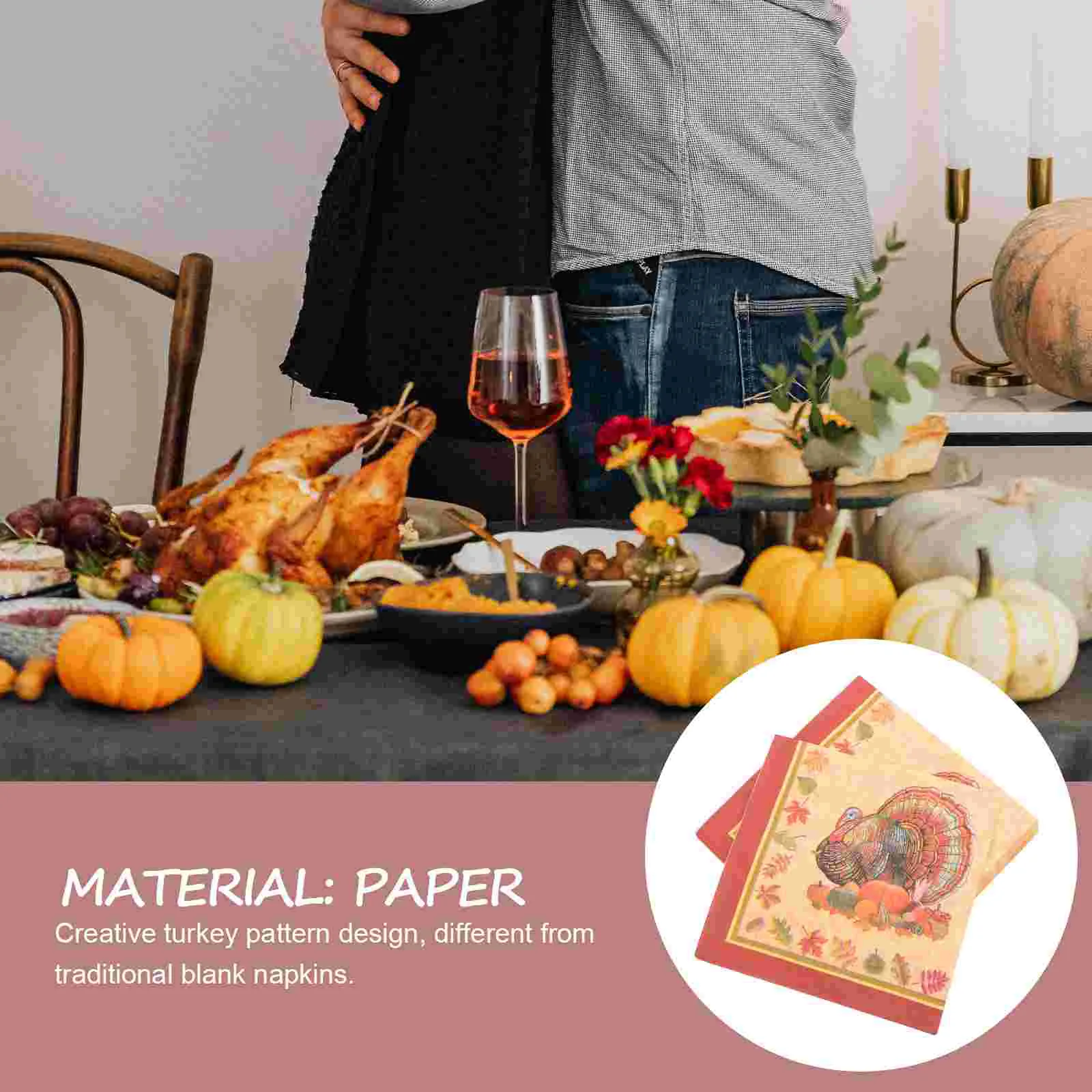 40pcs Thanksgiving Day Printed Napkins Cartoon Turkey Tissue Dinner Paper Towel Party Supplies (Pattern 2)