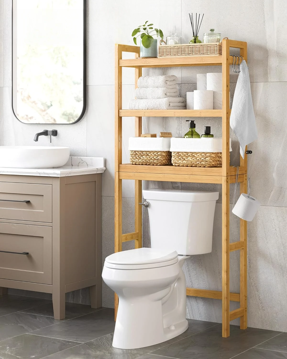 

Over The Toilet Storage, 3-Tier Over Toilet Bathroom Organizer with Adjustable Shelf, Fit Most Toilets, Space-Saving