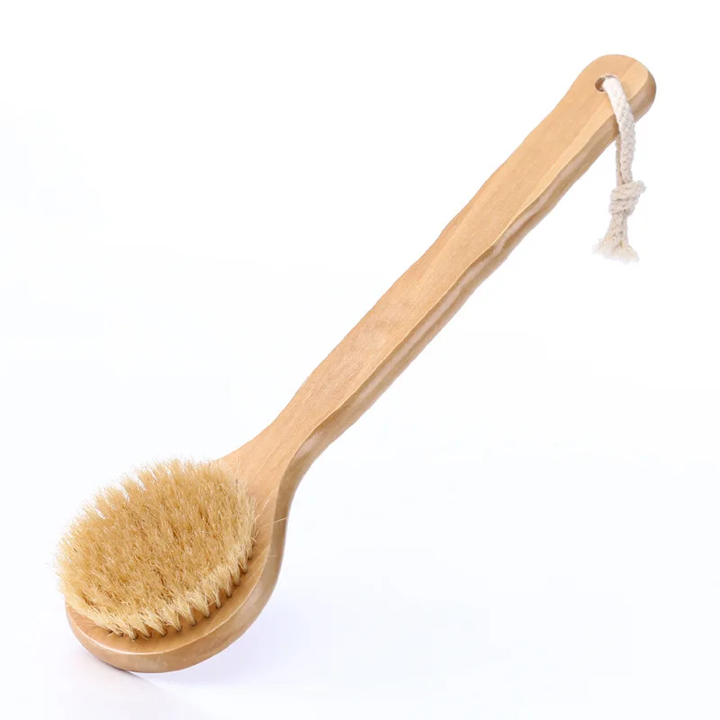 32cm Bamboo Long Handle Shower Body Brush with Boar Bristle for Dry Skin Brushing Scrub Depilador