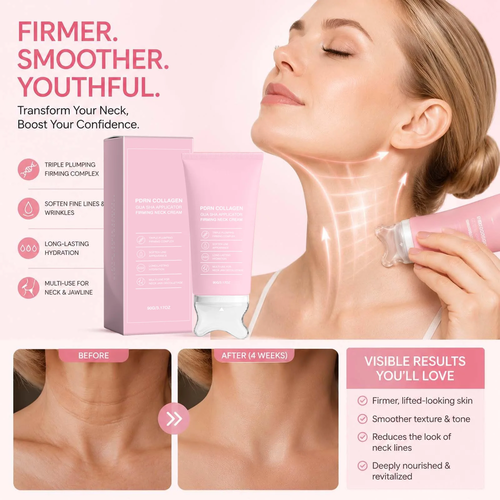 PDRN Collagen Gua Sha Neck Cream Firming Contour Care for Jawline Neck Décolleté Hydrating Massager Moisturizer Korean Skincare