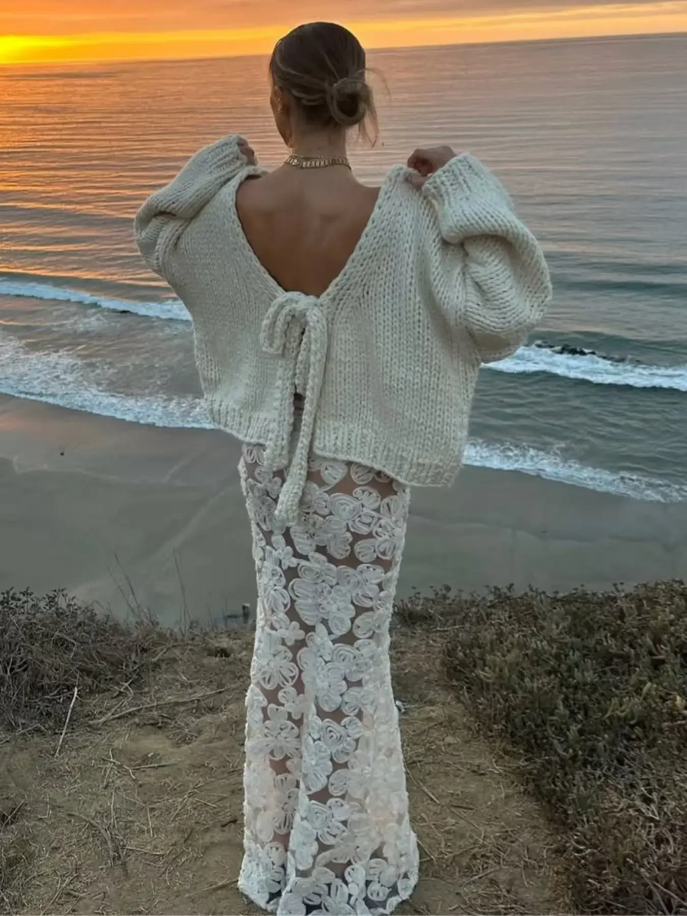 

Элегантный вязаный кардиган для женщин: двусторонний дизайн, длинные рукава «летучая мышь», повседневный уличный стиль, однотонные простые пальто-кардиганы