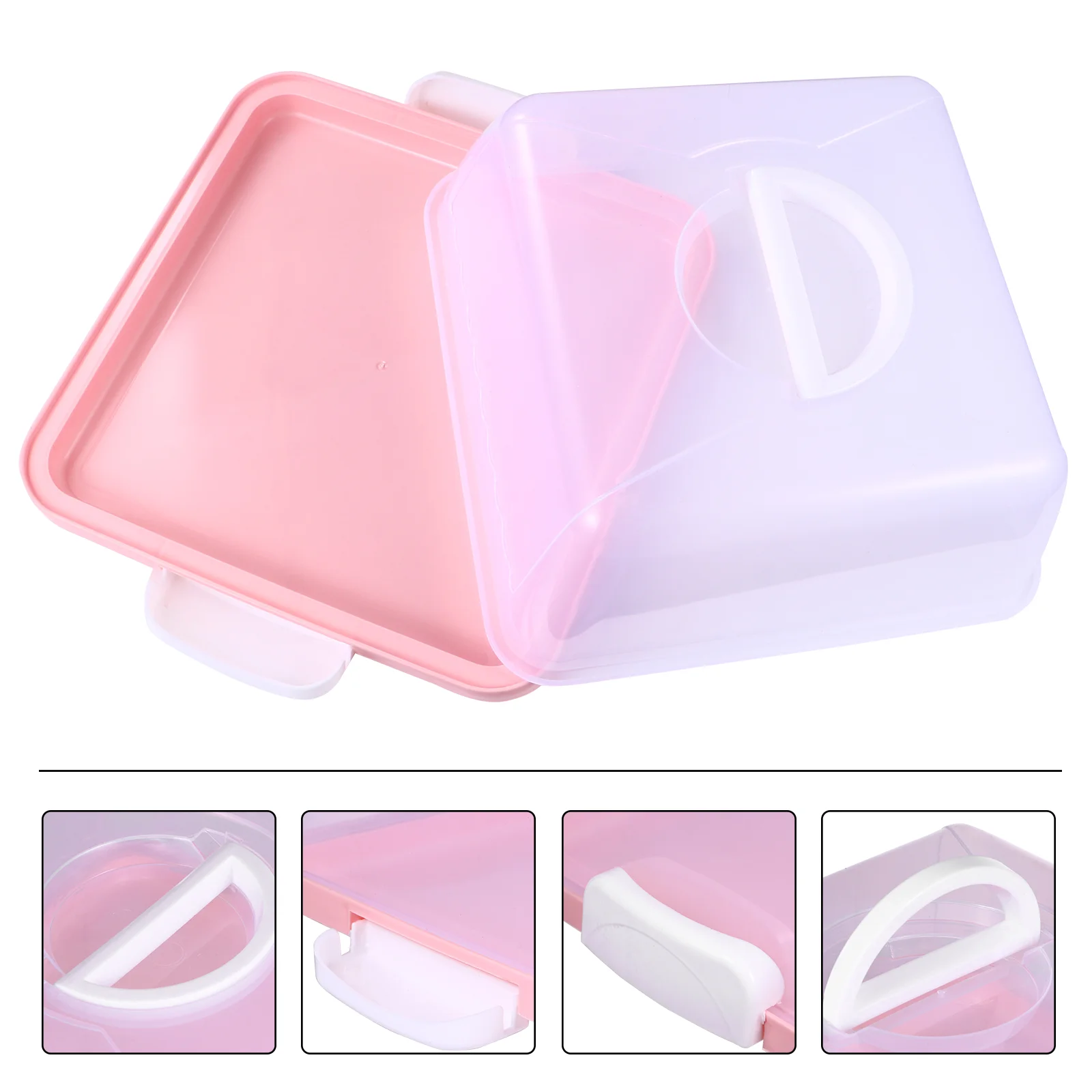 Portable Cake Box Food Containers With Lids Handle Carrier Charcuterie Plastic Pizza Cupcake Container Dessert Stand Tray