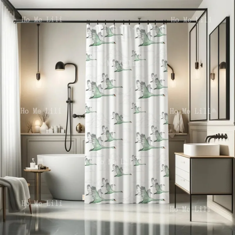 

Водонепроницаемые занавески в виде лебедя, от пятен с крючками, полиэстеровые занавески для душа для ванной комнаты, подарок на новоселье
