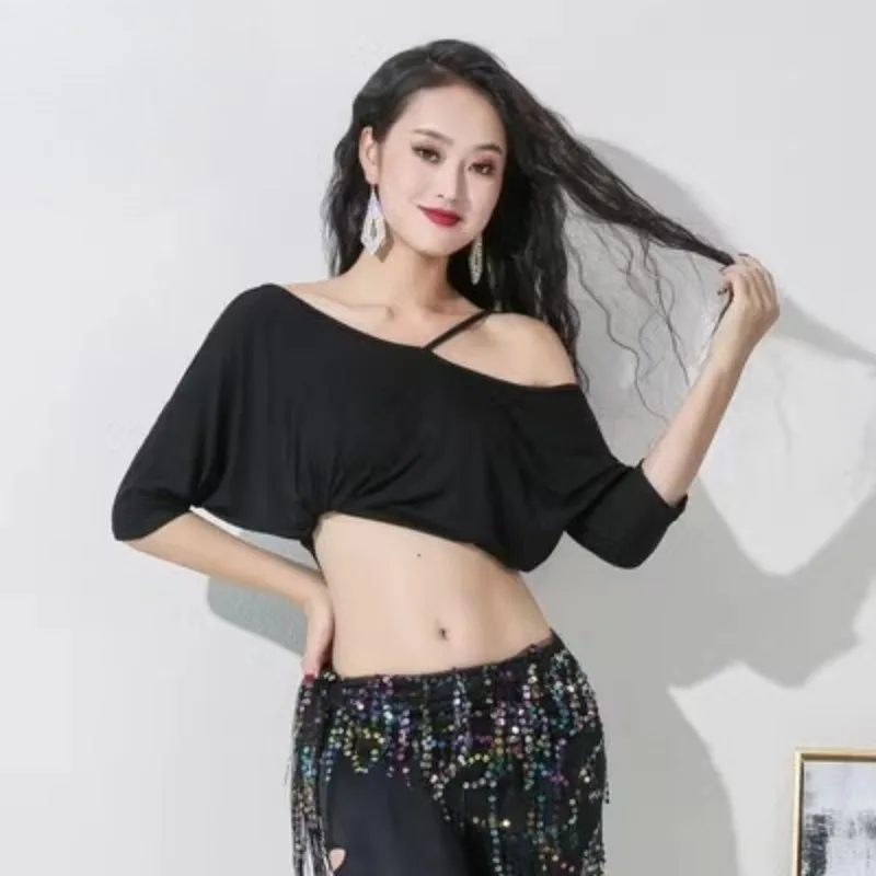 Customized New Belly Dance Costume Practice Top Irregular Off Shoulder Sexy Loose Top Belly Dancewear 벨리댄스공연복