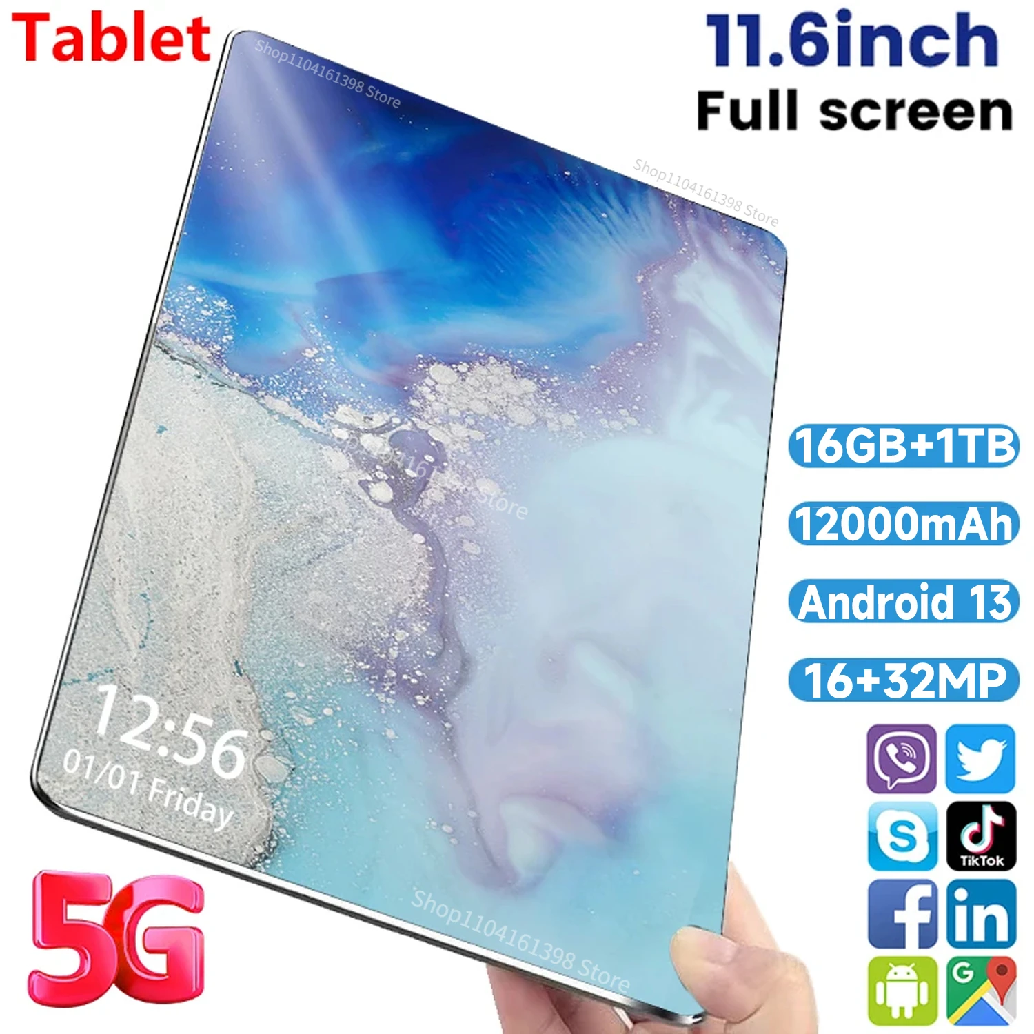 5G 2024 New Global Version 11.6 inch Tablet Android 16GB Ram 1TB Rom Android 13.0 Dual SIM 10 Core Bluetooth tablet PC Network