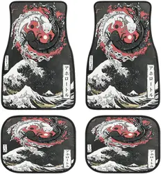 Japanese Wave Yin Yang Axolotl Car Mats Universal Fit Car Floor Mats Fashion Soft Waterproof Car Carpet Front&Rear 4 Pieces