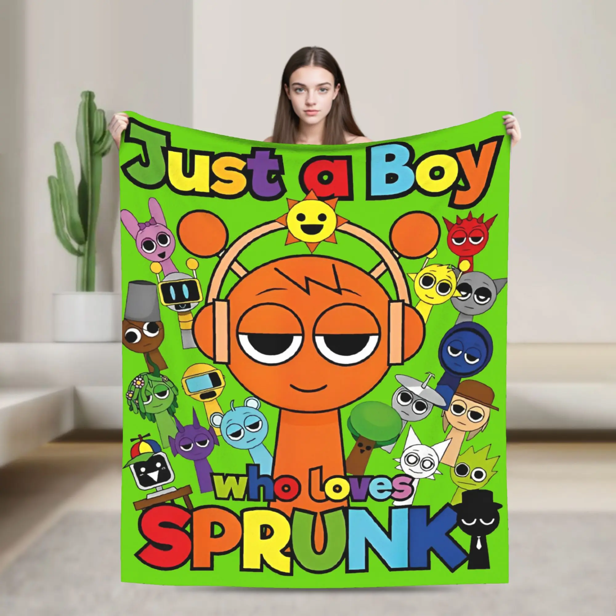 Flannel Blankets Sprunki boys Oren Just a boy who loves Sprunki  Throw Blankets for Bed Sofa Couch 125*100cm Bedspread