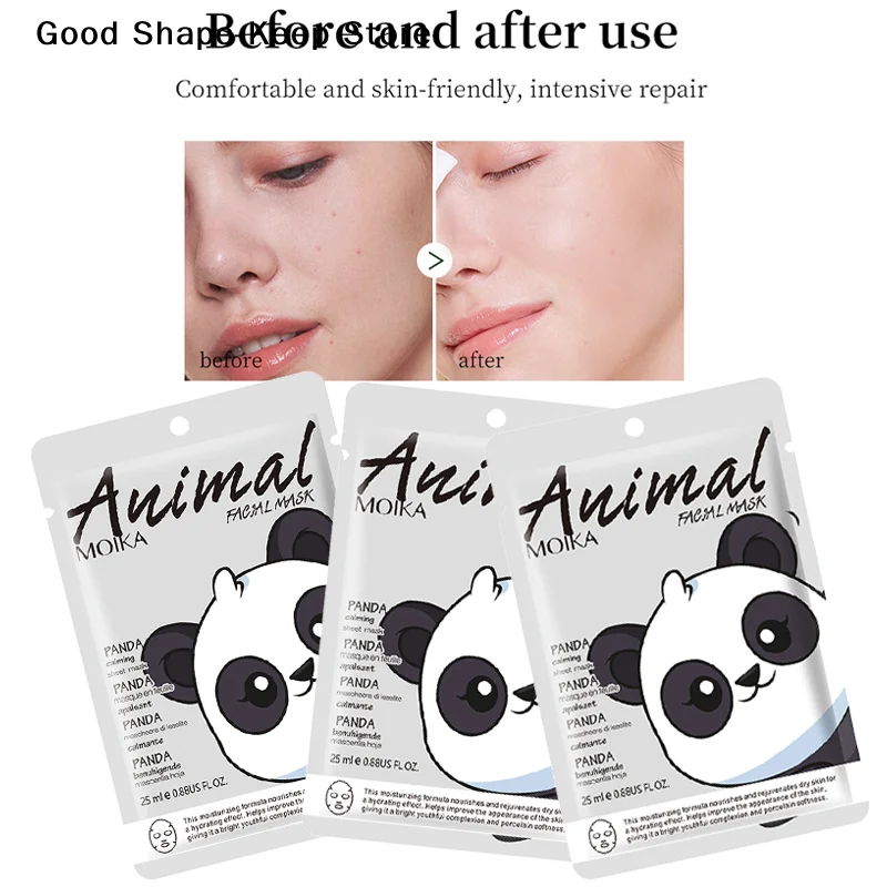 

Маска для лица MOIKA Padan Animal Face Mask - дизайн с изображением панды, увлажняющая, осветляющая, восстанавливающая, для ухода за кожей, упаковка 1/5/10/20 шт.