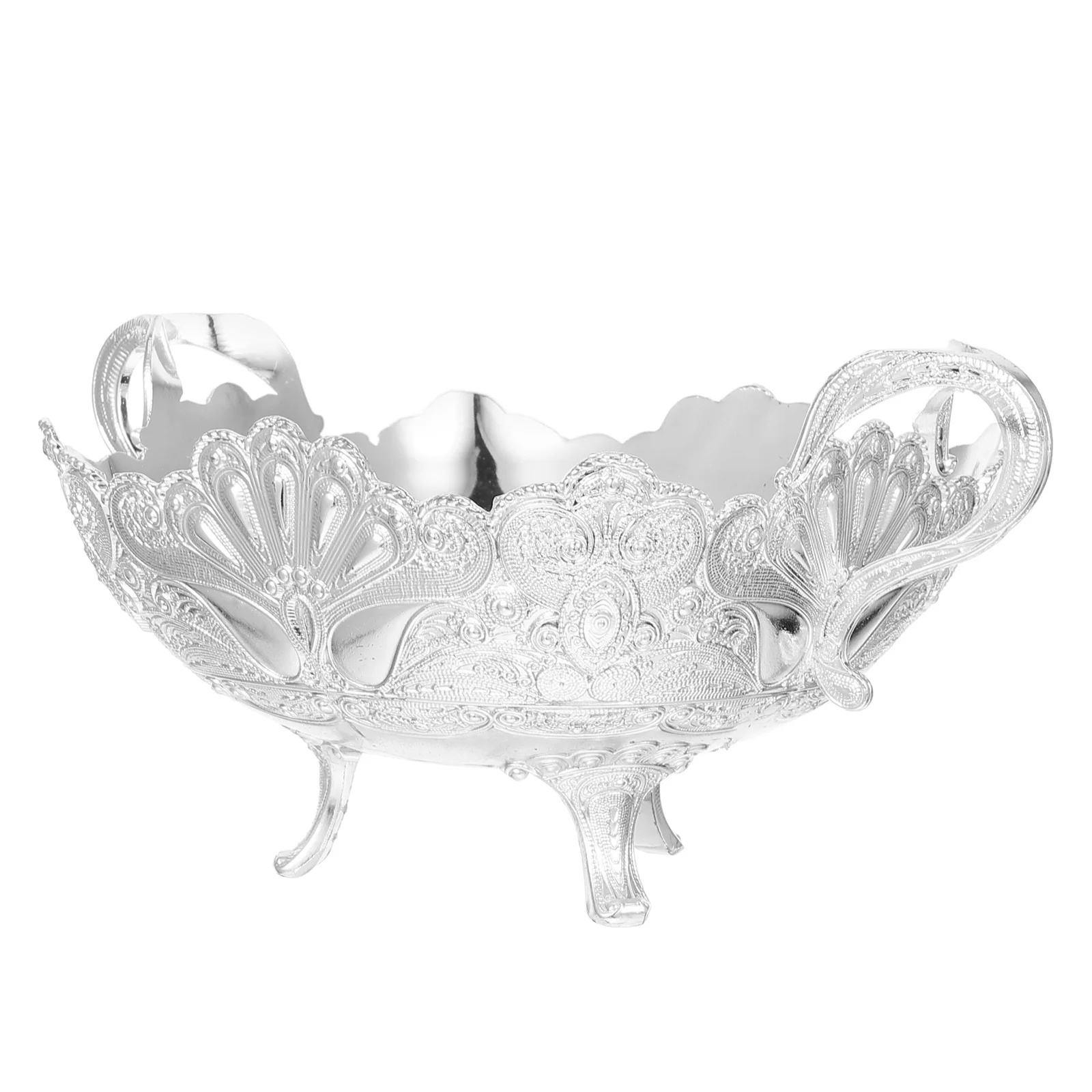 

Footed Fruit Bowl Silver Metal Kitchen Countertop Serving Tray For Fruits Snacks Desserts Party Centerpiece Pedestal