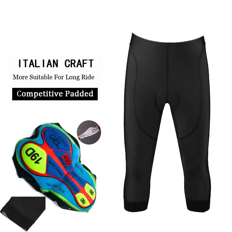 Pantaloncini con bretelle da ciclismo estivi completamente neri Pantaloni da ciclismo da bicicletta MTB traspiranti Pantaloncini da bici da 3/4