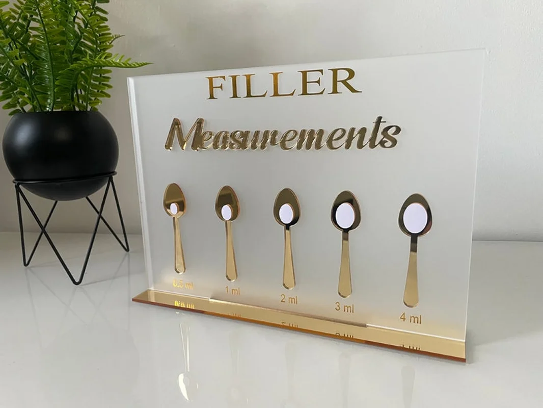 Filler Measurements Spoon Sign With Stand Spoon Filler Sign How Much Volume in Syringe Sign Lip Aesthetics Salon Botox Signs