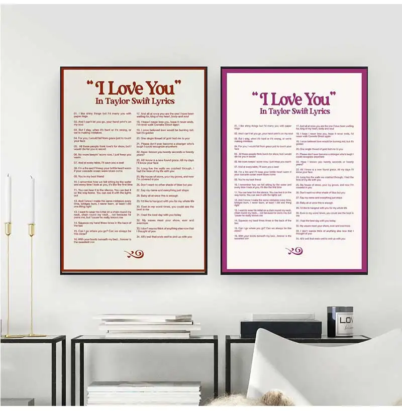 Canvas Painting Wall Art Pictures, Music Quotes, I Love You In Taylor, Swift Song Way Poster, Retro Singer, Home Room Decor