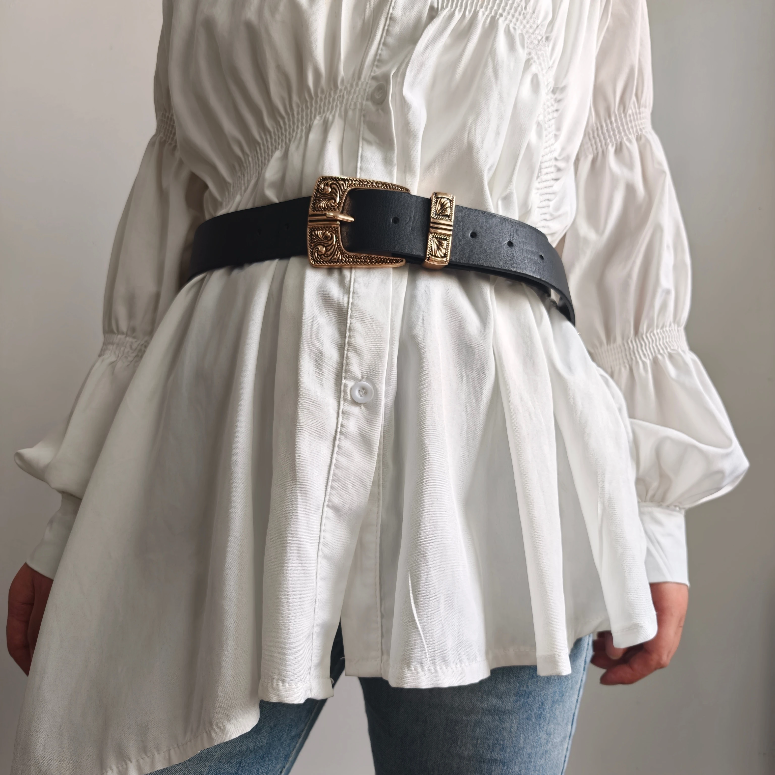 2024 New Women's Retro Threading Coffee Color Belt, Stylish Vintage Cross-Border Leather Belt