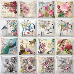 Vintage Floral Print Pillowcase Home Decorations Car Sofa Living Room Decoration Pillowcase (45*45cm)