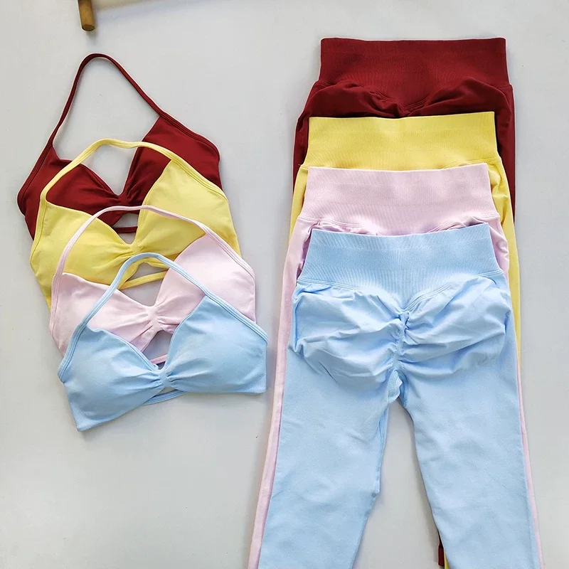 New Arrival Euro American Yoga Fitness Set Women Three Piece Waist Peach Butt Lifting Tight Gym Sports Long Yoga Pants
