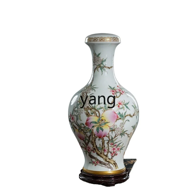 L'm'm Ceramic Vase Chinese Hand Painted Nine Peach Porcelain Bottle Living Room Entrance Bedside Table Decoration Decoration