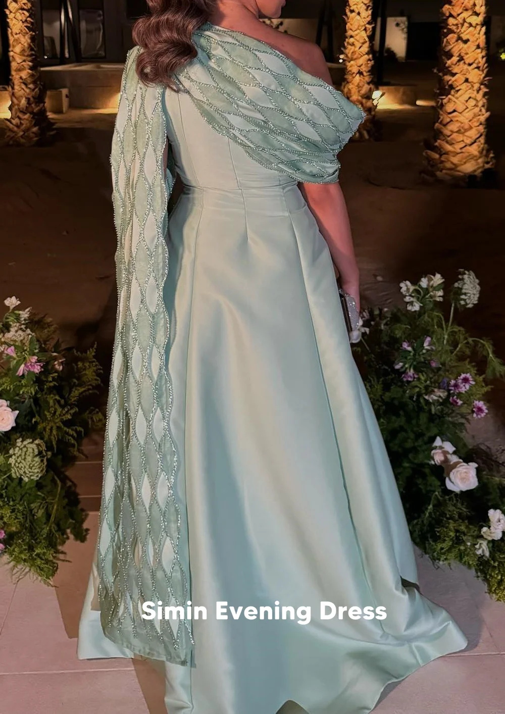 فساتين سهرة سعودية من Simin بكتف واحد على شكل حرف a بطول الأرض مع فساتين حفلات رسمية أنيقة بدون أكمام 2025