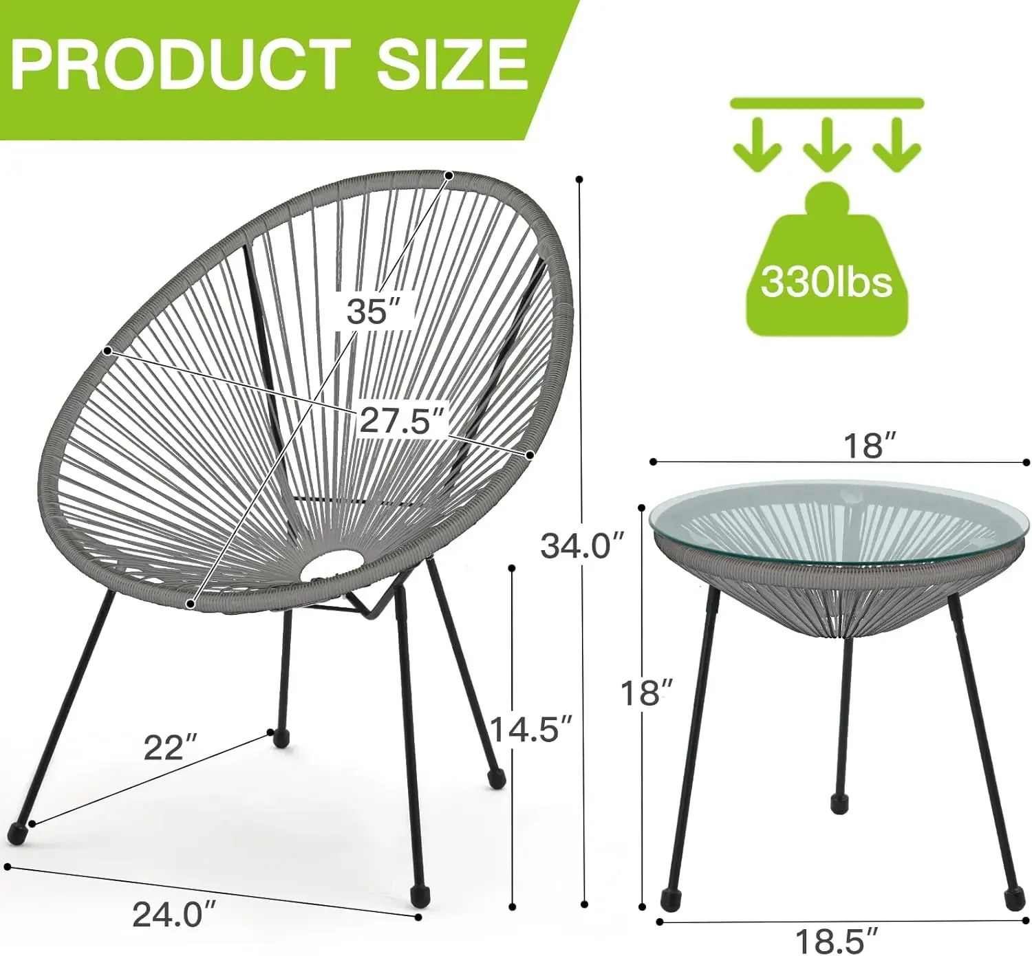 3-Piece Patio Acapulco Chairs Set, All-Weather Wicker Bistro Set w/Pillow & Glass Top Table, Outdoor Rattan Conversation Set for