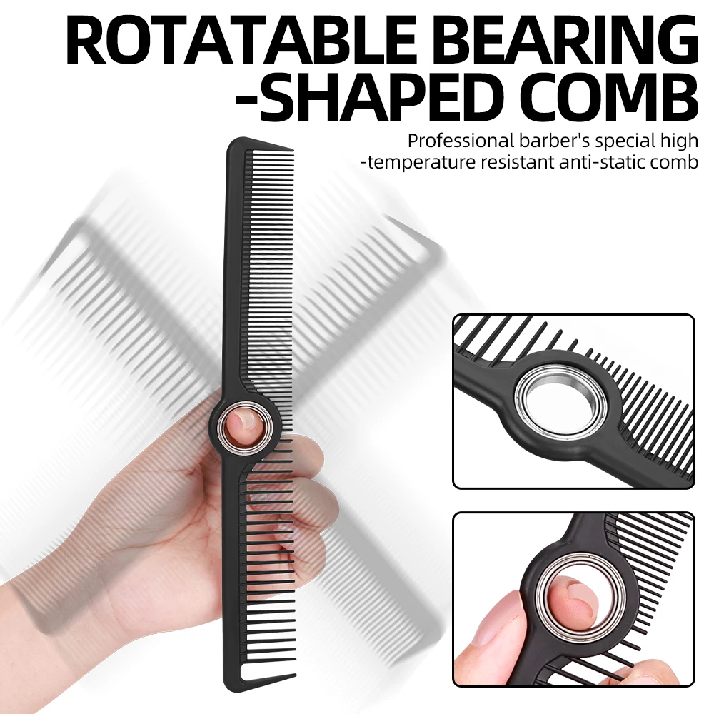 Professional Rotating Bearing Hair Comb with Dual-Density Teeth & Metal Tail - Anti-Static Heat-Resistant Barber Styling Tool